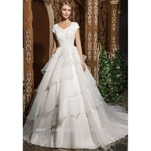LoveAngel Dress Wedding Bridal Gown‎ Organza Layers Skirt Chapel Train MSRP $486